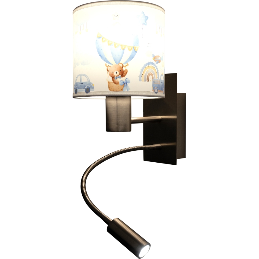 BRILAGI - LED bērnu regulējamā sienas lampa BOBO 1xE27/25W/230V + LED/3W matēts hroms/balta/zila/ar lāčukiem