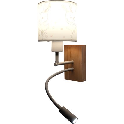 BRILAGI - LED bērnu lokana sienas lampa BOBO WOOD 1xE27/25W/230V + LED/3W ozols/balta/zaķīši