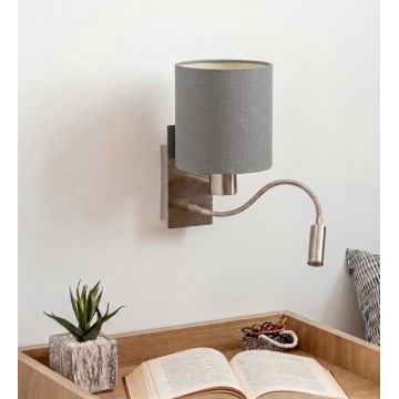 Brilagi - Elastīgā LED sienas lampa NUBILA 1xE27/25W/230V + LED/3W matēts hroms/gaiši pelēka