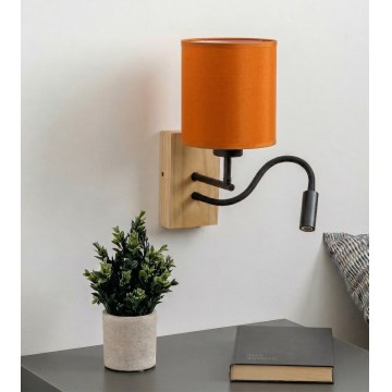 Brilagi - Elastīga LED sienas lampa NUBILA WOOD 1xE27/25W/230V + LED/3W ozols/melns/oranžs