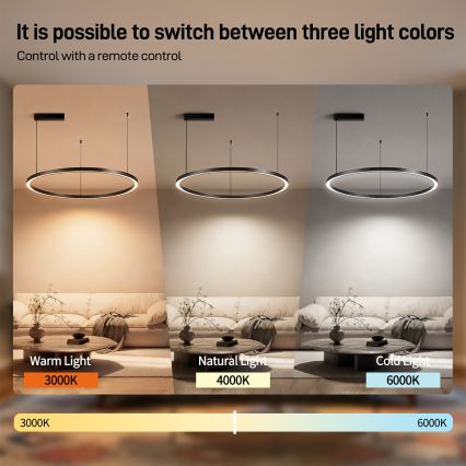 Brilagi - LED regulējama lustra uz troses PORTOFINO LED/60W/230V 3000-6000K Ø 80 cm melna + tālvadības pults