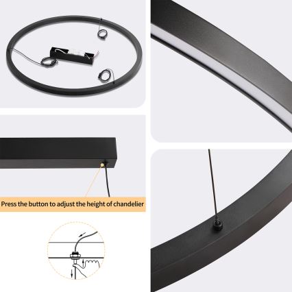 Brilagi - LED regulējama lustra uz troses PORTOFINO LED/60W/230V 3000-6000K Ø 80 cm melna + tālvadības pults