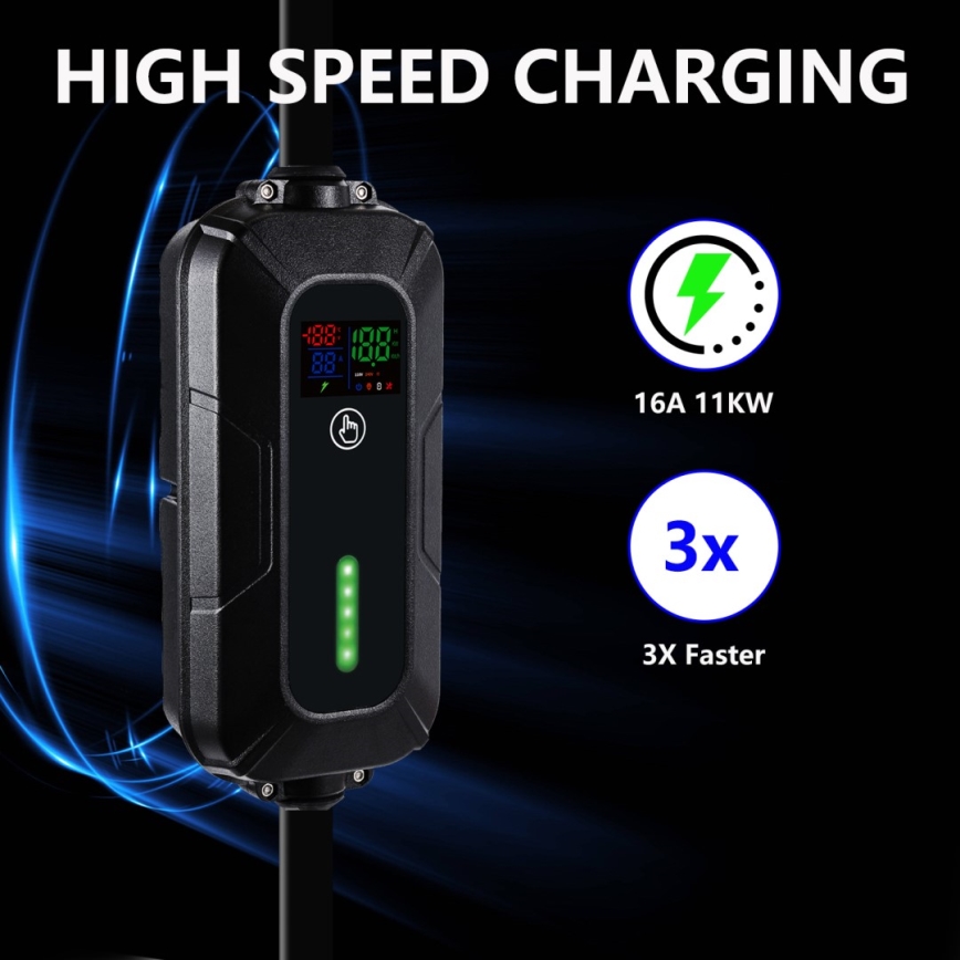 Brilagi - EV ceļojumu uzlādes stacija elektromobiļiem FAST AC Tips 2 16A/380V 11kW + spraudnis 230V, 3,7kW 5m + apvalks
