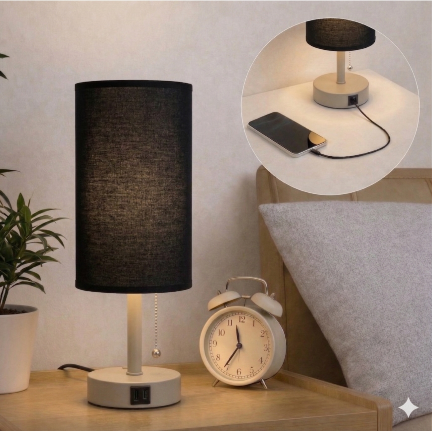 Brilagi - Galda lampa ar USB pieslēgvietu TABLON 1xE27/25W/230V bēša/melna