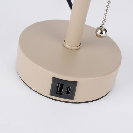 Brilagi - Galda lampa ar USB pieslēgvietu TABLON 1xE27/25W/230V bēša/melna