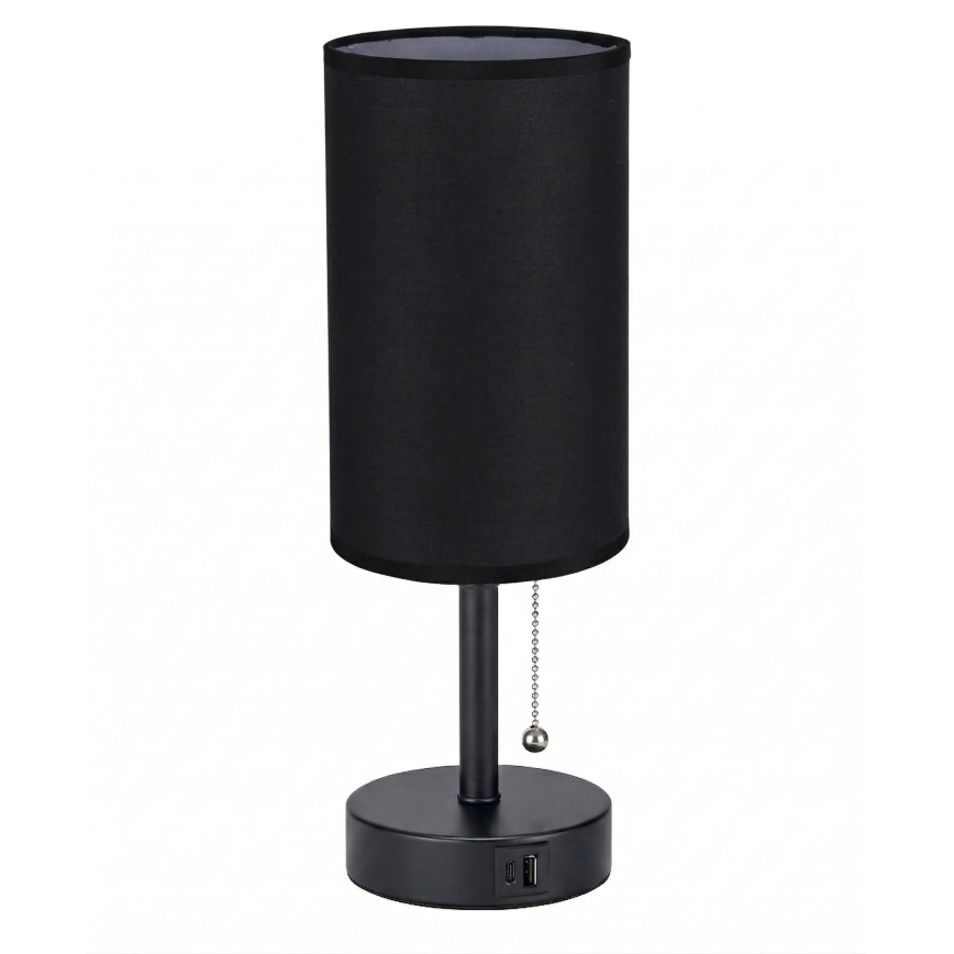 Brilagi - Galda lampa ar USB pieslēgvietu TABLON 1xE27/25W/230V melna