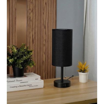 Brilagi - Galda lampa ar USB pieslēgvietu TABLON 1xE27/25W/230V melna