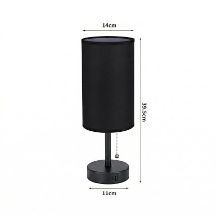 Brilagi - Galda lampa ar USB pieslēgvietu TABLON 1xE27/25W/230V melna