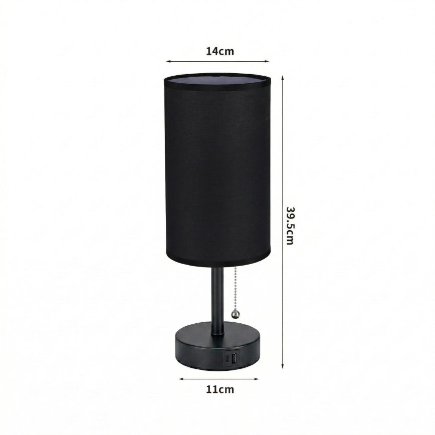 Brilagi - Galda lampa ar USB pieslēgvietu TABLON 1xE27/25W/230V melna