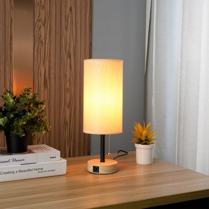 Brilagi - Galda lampa ar USB pieslēgvietu TABLON 1xE27/25W/230V ozols/melns/bēšs