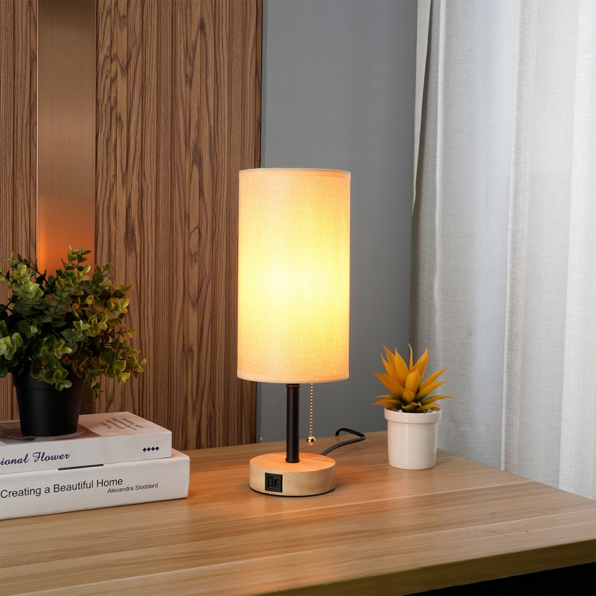 Brilagi - Galda lampa ar USB pieslēgvietu TABLON 1xE27/25W/230V ozols/melns/bēšs