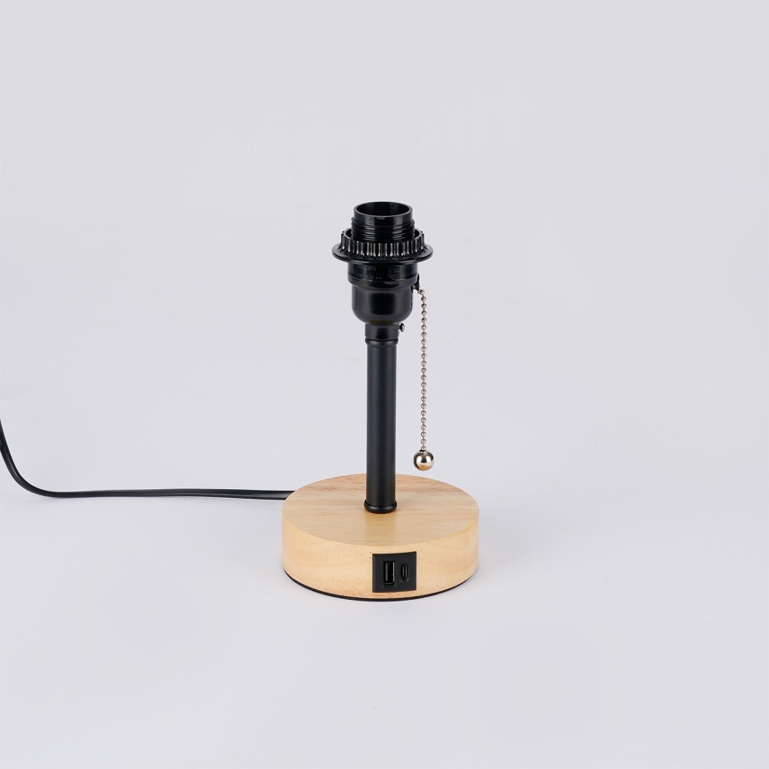 Brilagi - Galda lampa ar USB pieslēgvietu TABLON 1xE27/25W/230V ozols/melns/bēšs