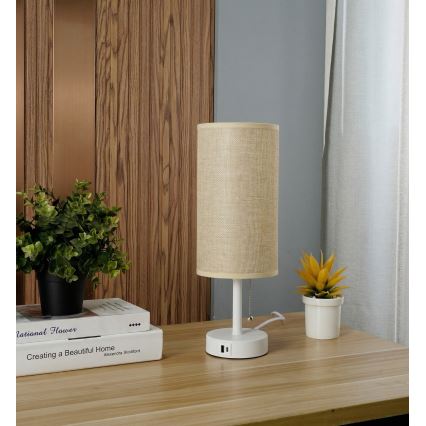Brilagi - Galda lampa ar USB portu TABLON 1xE27/25W/230V balta/bēša