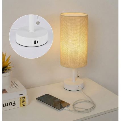 Brilagi - Galda lampa ar USB portu TABLON 1xE27/25W/230V balta/bēša