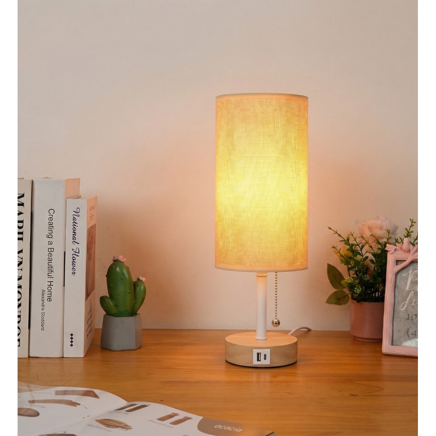 Brilagi - Galda lampa ar USB portu TABLON 1xE27/25W/230V balta/bēša