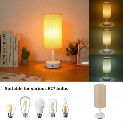 Brilagi - Galda lampa ar USB portu TABLON 1xE27/25W/230V balta/bēša