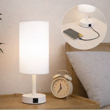 Brilagi - Galda lampa ar USB portu TABLON 1xE27/25W/230V balta