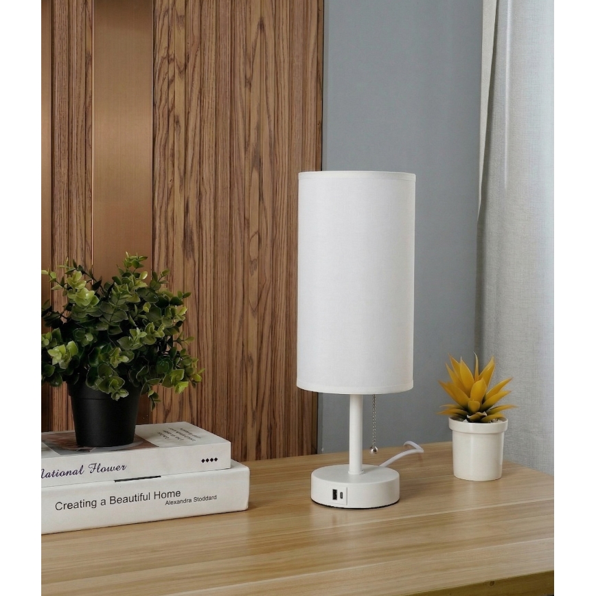 Brilagi - Galda lampa ar USB portu TABLON 1xE27/25W/230V balta