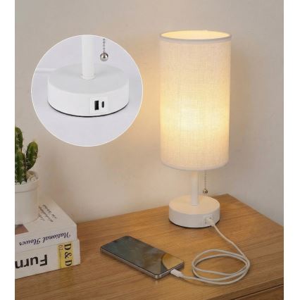 Brilagi - Galda lampa ar USB portu TABLON 1xE27/25W/230V balta
