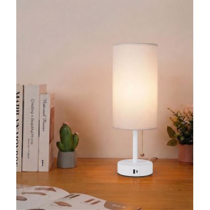 Brilagi - Galda lampa ar USB portu TABLON 1xE27/25W/230V balta