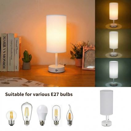 Brilagi - Galda lampa ar USB portu TABLON 1xE27/25W/230V balta