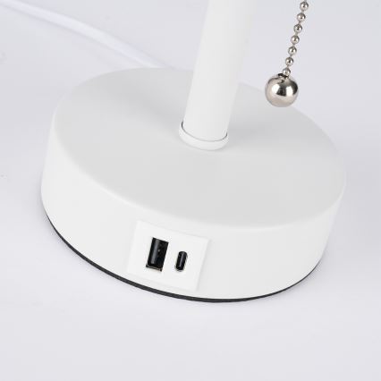 Brilagi - Galda lampa ar USB portu TABLON 1xE27/25W/230V balta