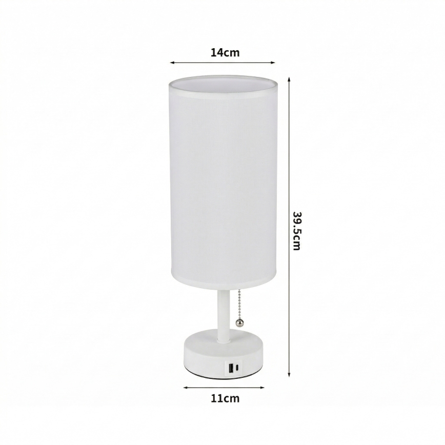 Brilagi - Galda lampa ar USB portu TABLON 1xE27/25W/230V balta