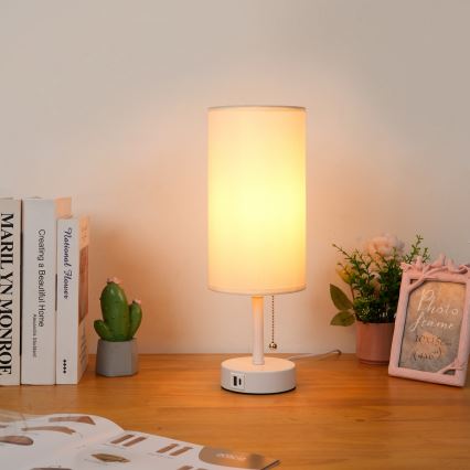 Brilagi - Galda lampa ar USB portu TABLON 1xE27/25W/230V balta/krēmkrāsaina