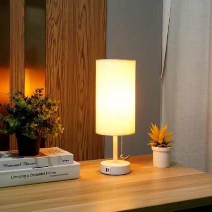 Brilagi - Galda lampa ar USB portu TABLON 1xE27/25W/230V balta/krēmkrāsaina
