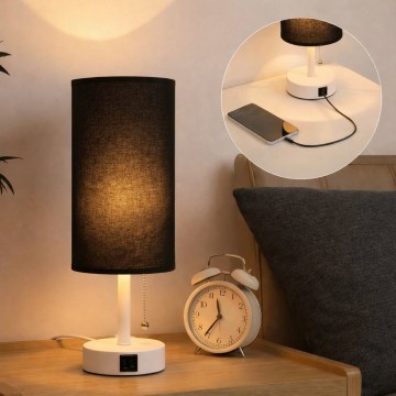 Brilagi - Galda lampa ar USB portu TABLON 1xE27/25W/230V balta/melna