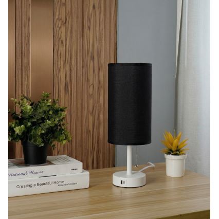 Brilagi - Galda lampa ar USB portu TABLON 1xE27/25W/230V balta/melna