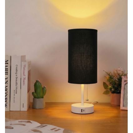 Brilagi - Galda lampa ar USB portu TABLON 1xE27/25W/230V balta/melna