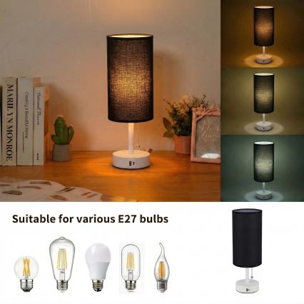 Brilagi - Galda lampa ar USB portu TABLON 1xE27/25W/230V balta/melna