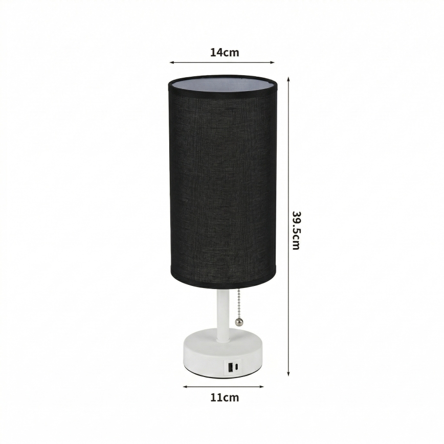 Brilagi - Galda lampa ar USB portu TABLON 1xE27/25W/230V balta/melna