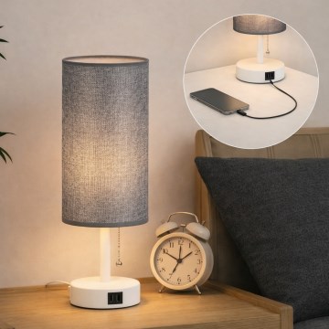 Brilagi - Galda lampa ar USB portu TABLON 1xE27/25W/230V balta/pelēka