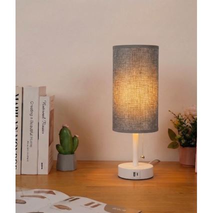 Brilagi - Galda lampa ar USB portu TABLON 1xE27/25W/230V balta/pelēka