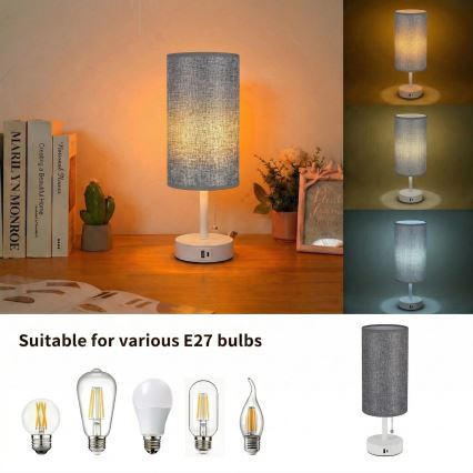 Brilagi - Galda lampa ar USB portu TABLON 1xE27/25W/230V balta/pelēka