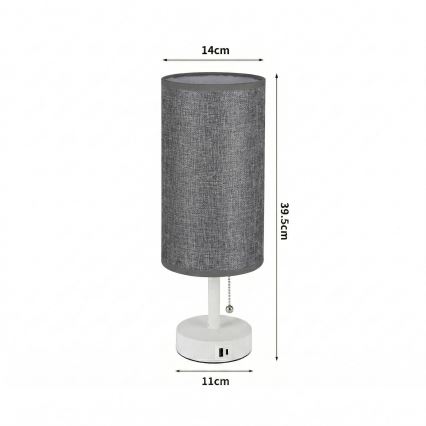 Brilagi - Galda lampa ar USB portu TABLON 1xE27/25W/230V balta/pelēka