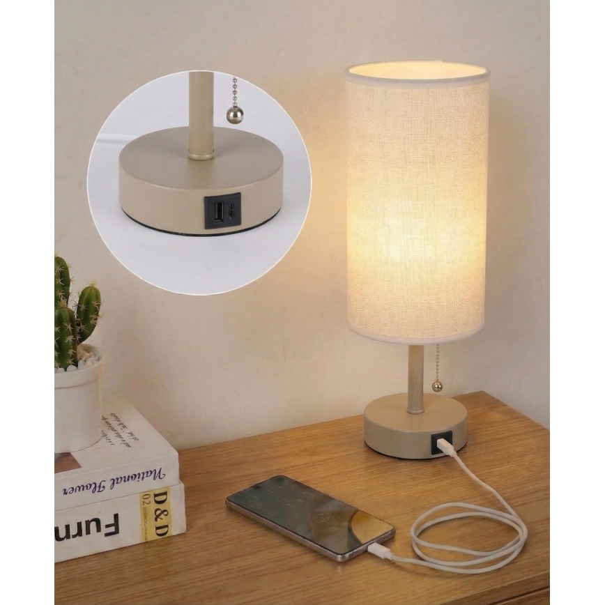Brilagi - Galda lampa ar USB portu TABLON 1xE27/25W/230V bēša/balta