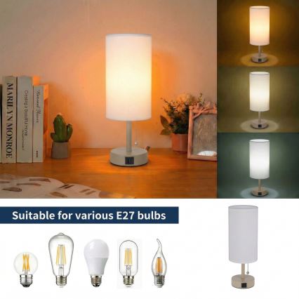 Brilagi - Galda lampa ar USB portu TABLON 1xE27/25W/230V bēša/balta