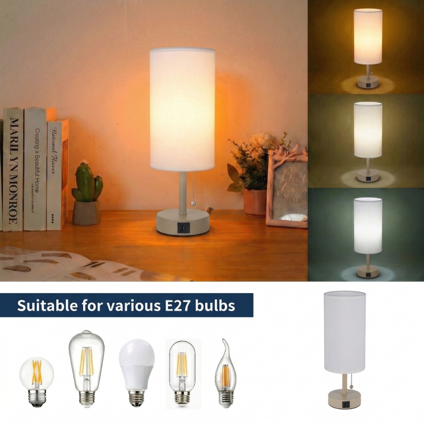Brilagi - Galda lampa ar USB portu TABLON 1xE27/25W/230V bēša/balta