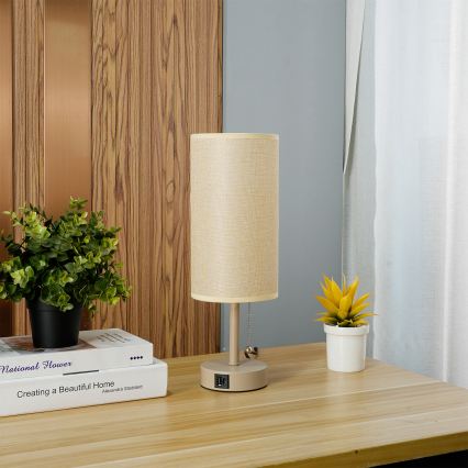 Brilagi - Galda lampa ar USB portu TABLON 1xE27/25W/230V bēša