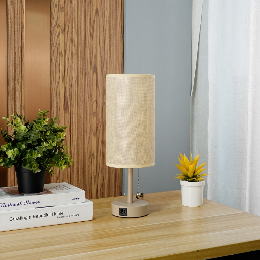 Brilagi - Galda lampa ar USB portu TABLON 1xE27/25W/230V bēša