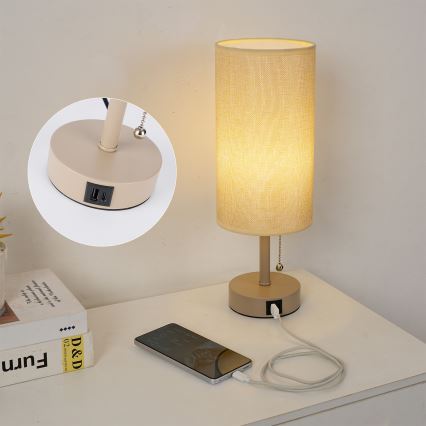 Brilagi - Galda lampa ar USB portu TABLON 1xE27/25W/230V bēša