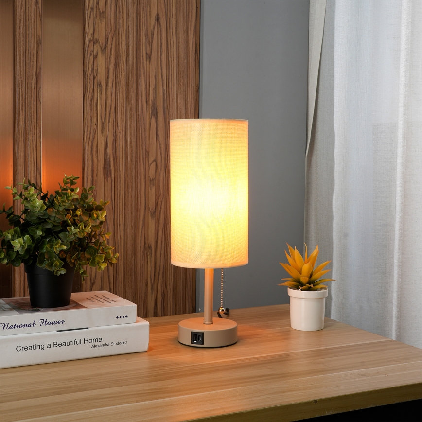 Brilagi - Galda lampa ar USB portu TABLON 1xE27/25W/230V bēša