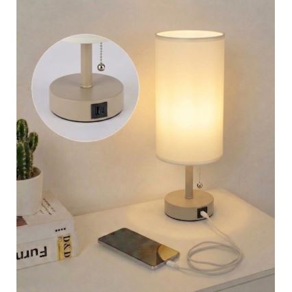 Brilagi - Galda lampa ar USB portu TABLON 1xE27/25W/230V bēša/krēmkrāsaina