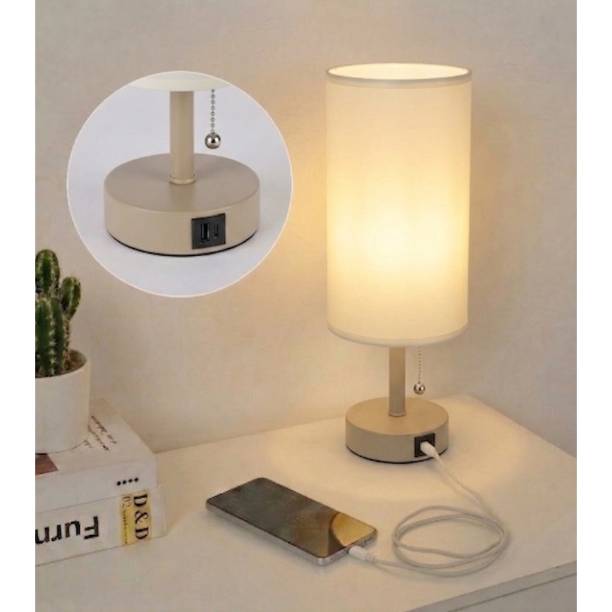 Brilagi - Galda lampa ar USB portu TABLON 1xE27/25W/230V bēša/krēmkrāsaina