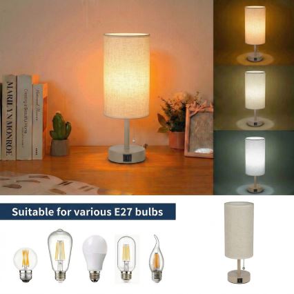 Brilagi - Galda lampa ar USB portu TABLON 1xE27/25W/230V bēša/krēmkrāsaina