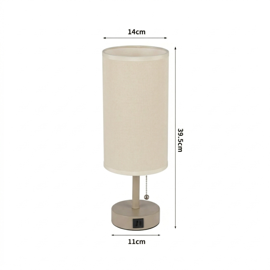Brilagi - Galda lampa ar USB portu TABLON 1xE27/25W/230V bēša/krēmkrāsaina