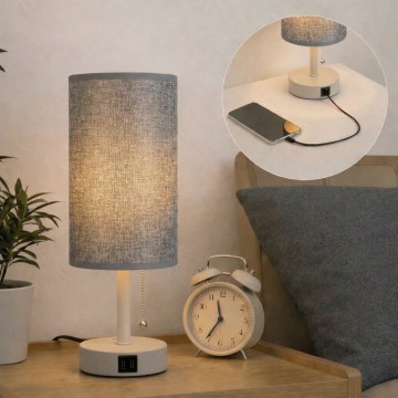 Brilagi - Galda lampa ar USB portu TABLON 1xE27/25W/230V bēša/pelēka